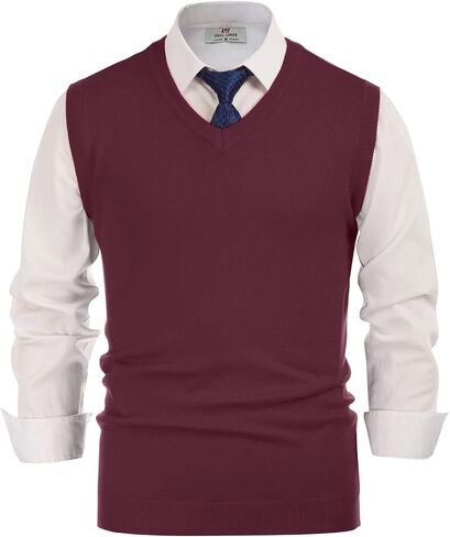 PJ Paul Jones Men's V-Neck Knitting Vest Classic Sleeveless Pullover Sweater Vest in Kuwait