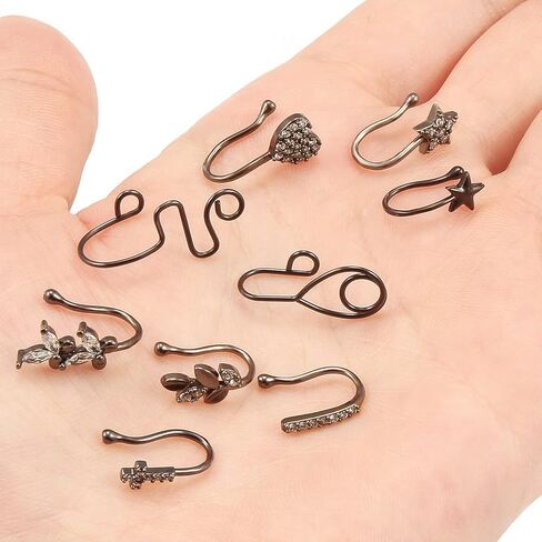 Vsnnsns Fake Nose Ring Stud Stainless Steel Faux Nose Piercing Jewelry Clip On Nose Ring Cuffs Non Piercing Nose Hoop Ring for Women Men 9pcs in Kuwait