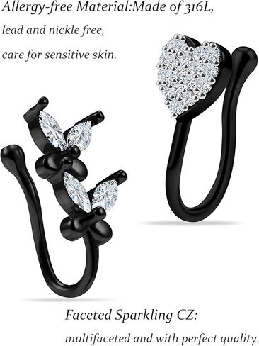 Vsnnsns Fake Nose Ring Stud Stainless Steel Faux Nose Piercing Jewelry Clip On Nose Ring Cuffs Non Piercing Nose Hoop Ring for Women Men 9pcs in Kuwait