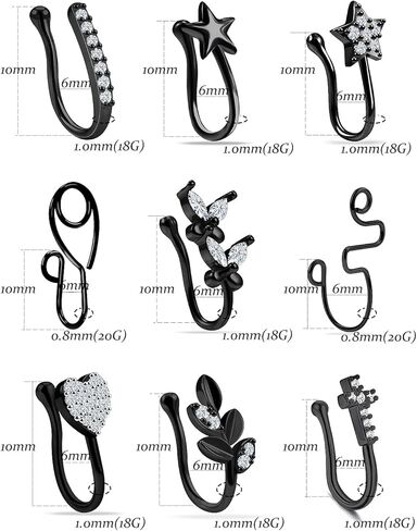Vsnnsns Fake Nose Ring Stud Stainless Steel Faux Nose Piercing Jewelry Clip On Nose Ring Cuffs Non Piercing Nose Hoop Ring for Women Men 9pcs in Kuwait