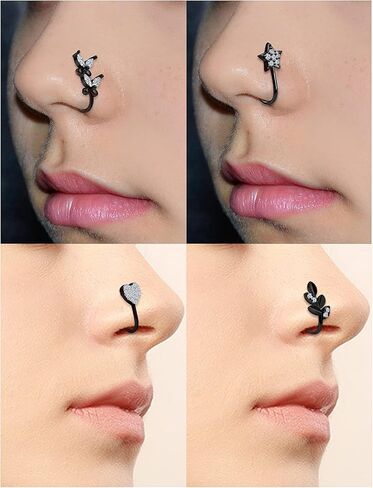 Vsnnsns Fake Nose Ring Stud Stainless Steel Faux Nose Piercing Jewelry Clip On Nose Ring Cuffs Non Piercing Nose Hoop Ring for Women Men 9pcs in Kuwait