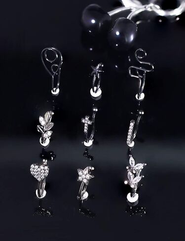 Vsnnsns Fake Nose Ring Stud Stainless Steel Faux Nose Piercing Jewelry Clip On Nose Ring Cuffs Non Piercing Nose Hoop Ring for Women Men 9pcs in Kuwait