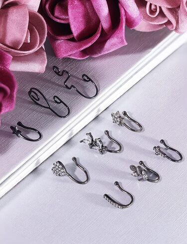 Vsnnsns Fake Nose Ring Stud Stainless Steel Faux Nose Piercing Jewelry Clip On Nose Ring Cuffs Non Piercing Nose Hoop Ring for Women Men 9pcs in Kuwait