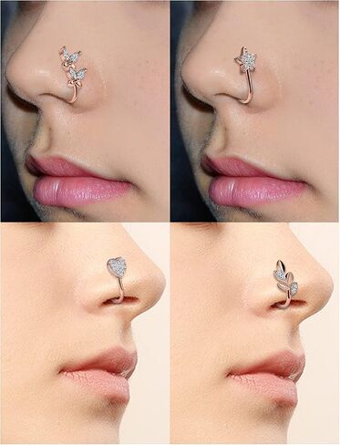 Vsnnsns Fake Nose Ring Stud Stainless Steel Faux Nose Piercing Jewelry Clip On Nose Ring Cuffs Non Piercing Nose Hoop Ring for Women Men 9pcs in Saudi Arabia