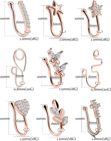 Vsnnsns Fake Nose Ring Stud Stainless Steel Faux Nose Piercing Jewelry Clip On Nose Ring Cuffs Non Piercing Nose Hoop Ring for Women Men 9pcs in Saudi Arabia