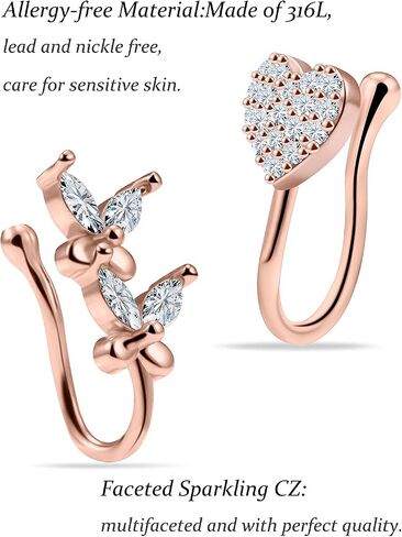 Vsnnsns Fake Nose Ring Stud Stainless Steel Faux Nose Piercing Jewelry Clip On Nose Ring Cuffs Non Piercing Nose Hoop Ring for Women Men 9pcs in Saudi Arabia
