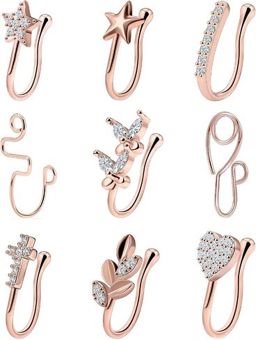 Vsnnsns Fake Nose Ring Stud Stainless Steel Faux Nose Piercing Jewelry Clip On Nose Ring Cuffs Non Piercing Nose Hoop Ring for Women Men 9pcs in Saudi Arabia
