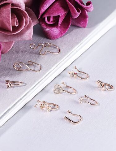 Vsnnsns Fake Nose Ring Stud Stainless Steel Faux Nose Piercing Jewelry Clip On Nose Ring Cuffs Non Piercing Nose Hoop Ring for Women Men 9pcs in Saudi Arabia