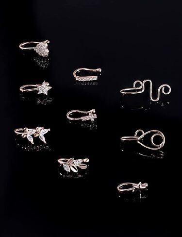 Vsnnsns Fake Nose Ring Stud Stainless Steel Faux Nose Piercing Jewelry Clip On Nose Ring Cuffs Non Piercing Nose Hoop Ring for Women Men 9pcs in Saudi Arabia