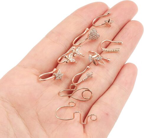 Vsnnsns Fake Nose Ring Stud Stainless Steel Faux Nose Piercing Jewelry Clip On Nose Ring Cuffs Non Piercing Nose Hoop Ring for Women Men 9pcs in Saudi Arabia