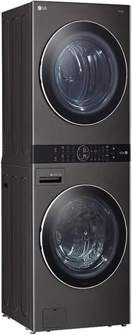LG WKGX201HBA 27 Inch Smart Gas Single Unit WashTower with 4.5 cu. ft. Washer Capacity, 7.4 cu. ft. Dryer Capacity, TurboWash™360° Technology, LG ThinQ® Technology, AI Fabric Sensor, Black Steel in Saudi Arabia