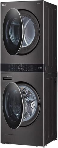 LG WKGX201HBA 27 Inch Smart Gas Single Unit WashTower with 4.5 cu. ft. Washer Capacity, 7.4 cu. ft. Dryer Capacity, TurboWash™360° Technology, LG ThinQ® Technology, AI Fabric Sensor, Black Steel in Saudi Arabia