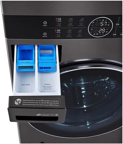 LG WKGX201HBA 27 Inch Smart Gas Single Unit WashTower with 4.5 cu. ft. Washer Capacity, 7.4 cu. ft. Dryer Capacity, TurboWash™360° Technology, LG ThinQ® Technology, AI Fabric Sensor, Black Steel in Saudi Arabia