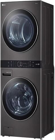 LG WKGX201HBA 27 Inch Smart Gas Single Unit WashTower with 4.5 cu. ft. Washer Capacity, 7.4 cu. ft. Dryer Capacity, TurboWash™360° Technology, LG ThinQ® Technology, AI Fabric Sensor, Black Steel in Saudi Arabia