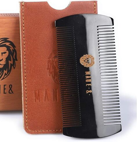 Premium 100% Oxhorn Dual-Action Beard Comb with Genuine Leather Case – the Perfect Beard Grooming Gift for Men by Man & Mane. in Kuwait