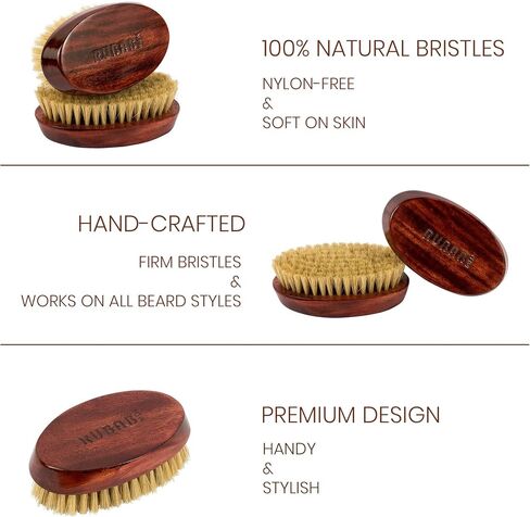 RUBAB MEN Beard Brush Boar Bristle for Men with Handcrafted Mango Wooden Handle | Comes with a Safety Pouch in Saudi Arabia