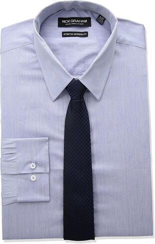 Nick Graham Men's Modern Fitted Chambray Stretch Shirt with Hounsetooth Tie in Kuwait