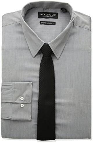 Nick Graham Men's Modern Fitted Chambray Stretch Shirt with Hounsetooth Tie in Kuwait