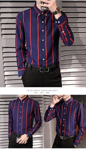 DOKKIA Men's Casual Business Long Sleeve Vertical Striped Slim Fit Dress Shirts in Saudi Arabia
