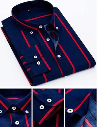DOKKIA Men's Casual Business Long Sleeve Vertical Striped Slim Fit Dress Shirts in Saudi Arabia