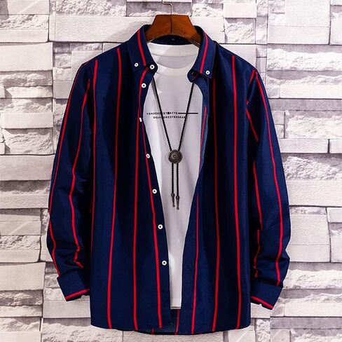 DOKKIA Men's Casual Business Long Sleeve Vertical Striped Slim Fit Dress Shirts in Saudi Arabia