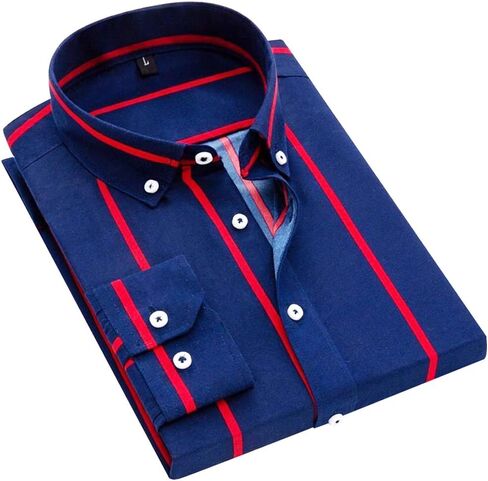 DOKKIA Men's Casual Business Long Sleeve Vertical Striped Slim Fit Dress Shirts in Saudi Arabia