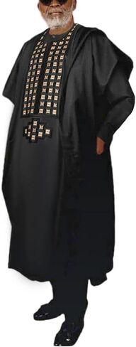 HD Traditional African Clothing for Men Nigerian Man's Agbada Embroidery Bazin Boubou Outfit in Kuwait