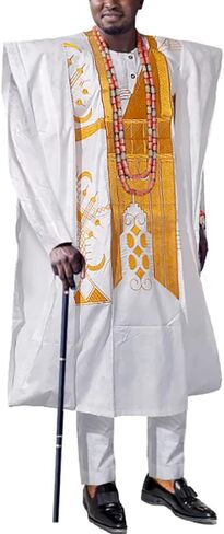 HD Traditional African Clothing for Men Nigerian Man's Agbada Embroidery Bazin Boubou Outfit in Kuwait