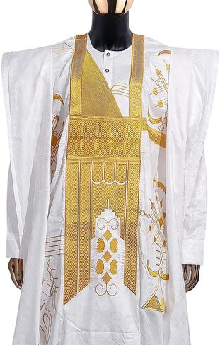 HD Traditional African Clothing for Men Nigerian Man's Agbada Embroidery Bazin Boubou Outfit in Kuwait