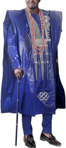 HD Traditional African Clothing for Men Nigerian Man's Agbada Embroidery Bazin Boubou Outfit in Kuwait