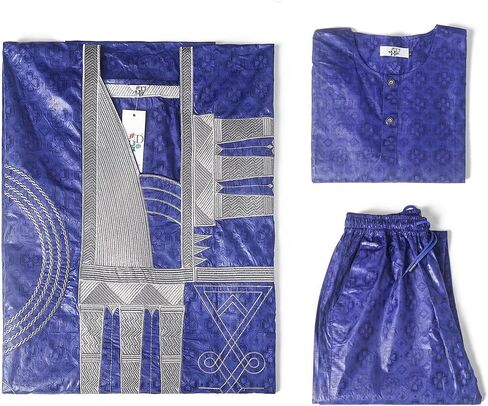 HD Traditional African Clothing for Men Nigerian Man's Agbada Embroidery Bazin Boubou Outfit in Kuwait