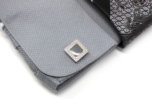 Christopher Tanner Men's Solid Square Pattern Regular Fit French Cuffs Dress Shirts with Tie Hanky Cufflinks Combo in Saudi Arabia