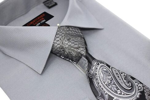 Christopher Tanner Men's Solid Square Pattern Regular Fit French Cuffs Dress Shirts with Tie Hanky Cufflinks Combo in Saudi Arabia