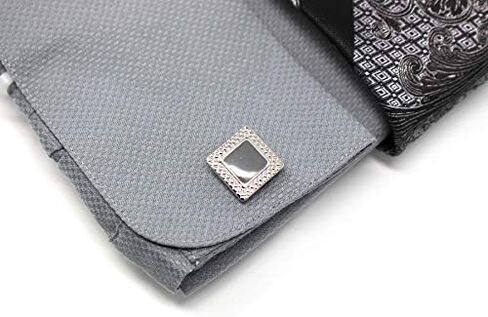 Christopher Tanner Men's Solid Square Pattern Regular Fit French Cuffs Dress Shirts with Tie Hanky Cufflinks Combo in Saudi Arabia