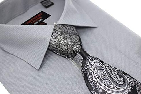 Christopher Tanner Men's Solid Square Pattern Regular Fit French Cuffs Dress Shirts with Tie Hanky Cufflinks Combo in Saudi Arabia
