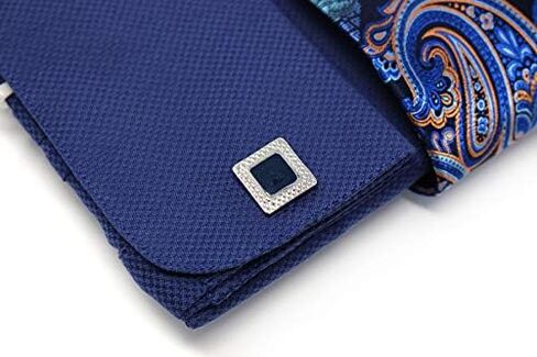 Christopher Tanner Men's Solid Square Pattern Regular Fit French Cuffs Dress Shirts with Tie Hanky Cufflinks Combo in Saudi Arabia