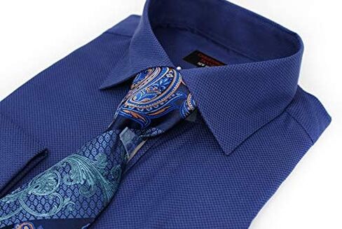Christopher Tanner Men's Solid Square Pattern Regular Fit French Cuffs Dress Shirts with Tie Hanky Cufflinks Combo in Saudi Arabia