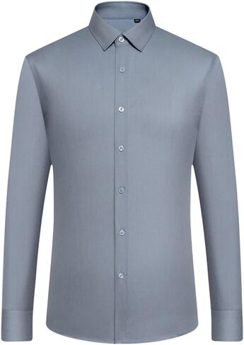 Men's Long Sleeve Dress Shirts Pocket-Less Design Standard-Fit Formal Business Casual Easy Care Shirt in Saudi Arabia