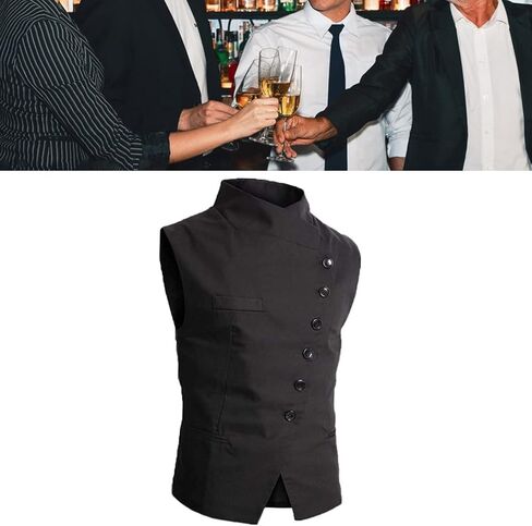 Men's Turtleneck Casual Sleeveless Waistcoat Fashion Tank Vest Top with 3 Real Pockets for Father Husband Birthday Gift (Color : Black, Size : Small) in Saudi Arabia
