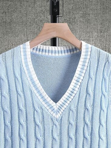 OYOANGLE Men's Ribbed Knitted Pullover V Neck Sleeveless Preppy Sweater Vest in Saudi Arabia
