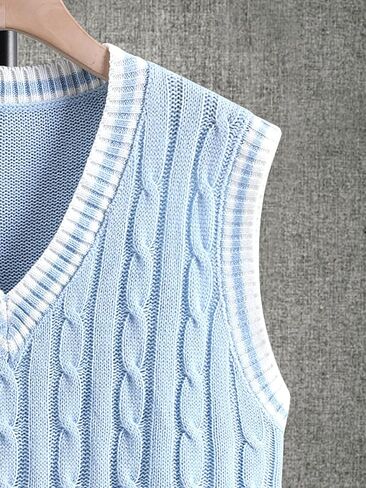 OYOANGLE Men's Ribbed Knitted Pullover V Neck Sleeveless Preppy Sweater Vest in Saudi Arabia