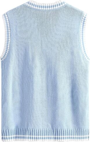 OYOANGLE Men's Ribbed Knitted Pullover V Neck Sleeveless Preppy Sweater Vest in Saudi Arabia