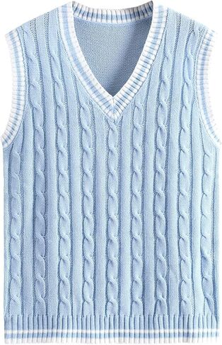 OYOANGLE Men's Ribbed Knitted Pullover V Neck Sleeveless Preppy Sweater Vest in Saudi Arabia