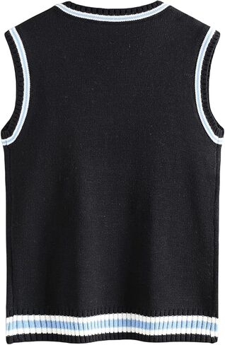 سترة OYOANGLE للرجال منسوجة مضلعة ورقبة على شكل حرف V بدون أكمام سترة Preppy in Kuwait