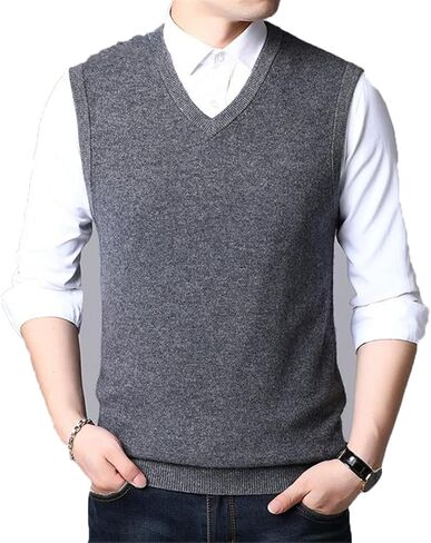 100% Cashmere Vest Autumn Winter Young Men Warm Knitted Waistcoat V-Neck Casual Pullovers in Saudi Arabia