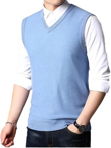 100% Cashmere Vest Autumn Winter Young Men Warm Knitted Waistcoat V-Neck Casual Pullovers in Saudi Arabia