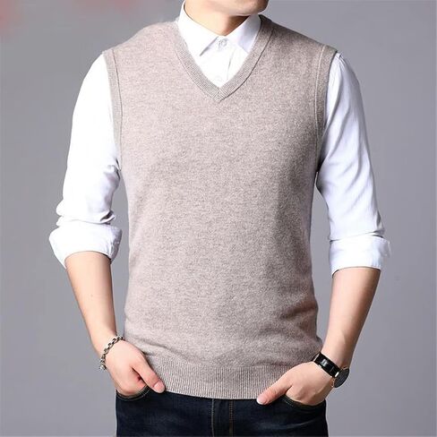 100% Cashmere Vest Autumn Winter Young Men Warm Knitted Waistcoat V-Neck Casual Pullovers in Saudi Arabia
