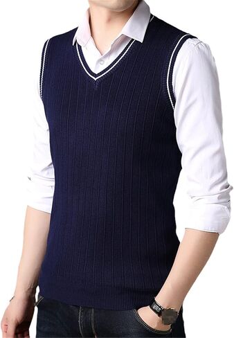 Autumn Winter Solid Color Sweater Vest Men Cashmere Sweaters Wool Pullover Men V-Neck Sleeveless Jersey in Kuwait