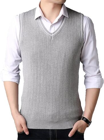 Autumn Winter Solid Color Sweater Vest Men Cashmere Sweaters Wool Pullover Men V-Neck Sleeveless Jersey in Kuwait
