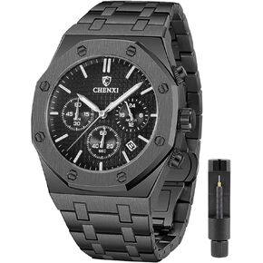 Mens Watches Chronograph Stainless Steel Waterproof Date Analog Quartz Watch Business Casual Fashion Wrist Watches for Men